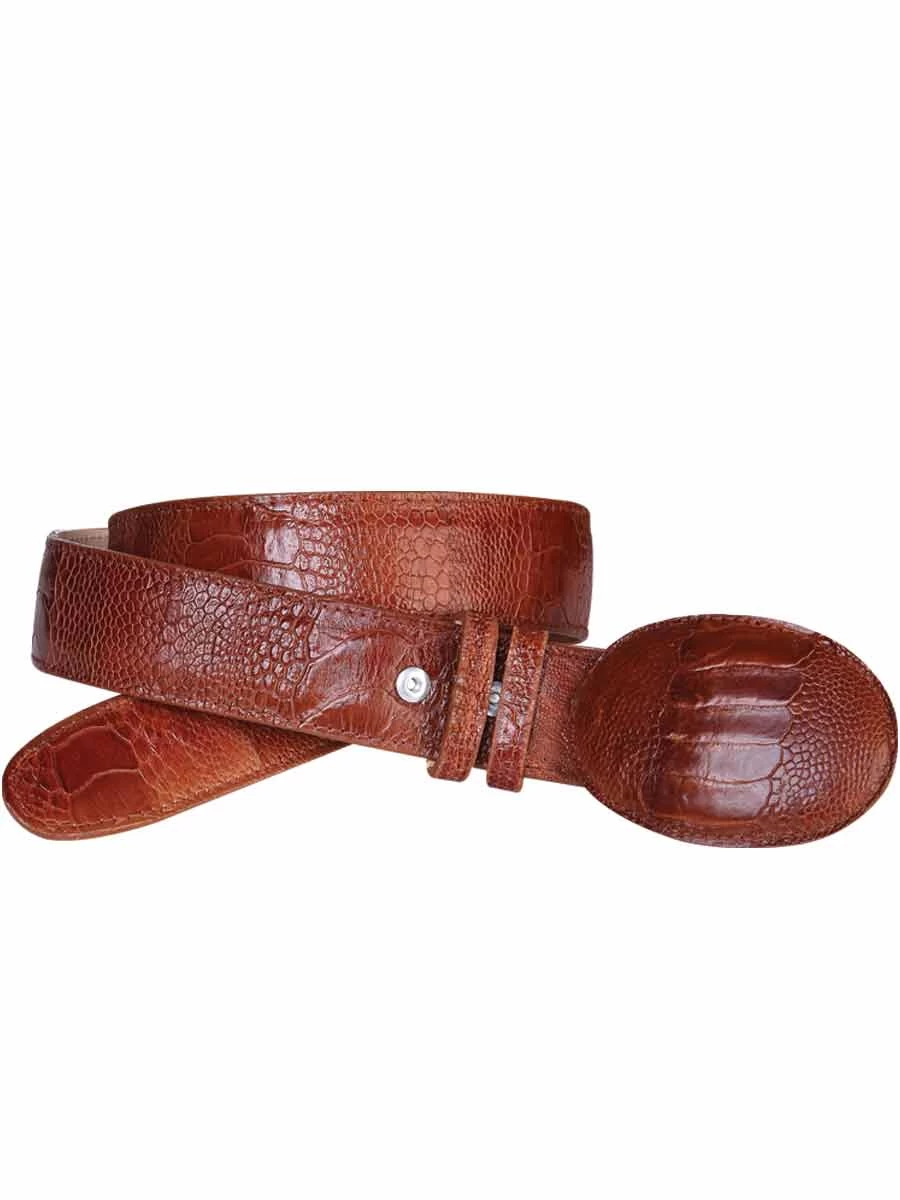 Cinto Vaquero Exotico De Pata De Avestruz Original Para Hombre Con Hebilla Ovalada, 1 1/2" Ancho 'El General' - ID: 637