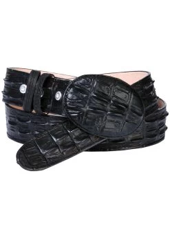 Cinto Vaquero Imitacion De Caiman Cola Grabado En Piel Vacuno Para Hombre Con Hebilla Ovalada, 1 1/2" Ancho 'El Señor De Los Cielos' - ID: 707