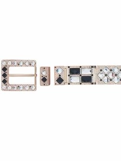 Herraje Para Cinto Vaquero De 1 1/2" Adorno Cristal Negro/Blanco 4-Pzas De Metal Dorado Grabado 'El General' - ID: 29922