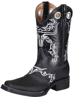 Botas Vaqueras Rodeo Con Antifaz Bordado De Piel Genuina Para Hombre 'El General' - ID: 34313