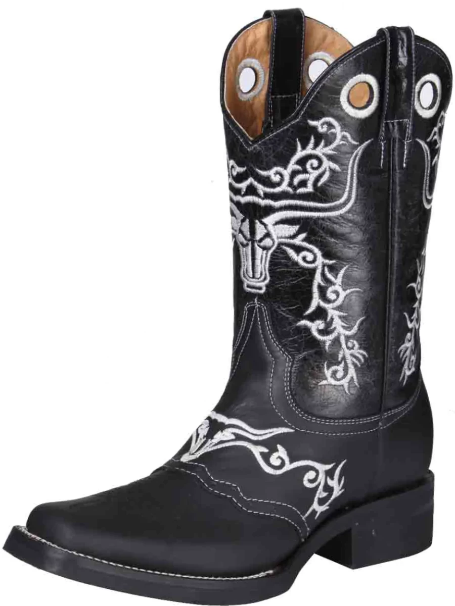 Botas Vaqueras Rodeo Con Antifaz Bordado De Piel Genuina Para Hombre 'El General' - ID: 34313