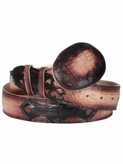 Cinto Vaquero Imitacion De Caiman Grabado En Piel Vacuno Para Hombre Con Hebilla Ovalada, 1 1/2" Ancho 'El General' - ID: 34461