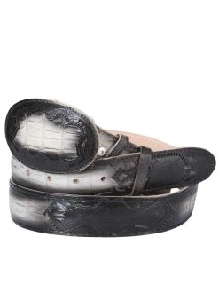 Cinto Vaquero Imitacion De Caiman Grabado En Piel Vacuno Para Hombre Con Hebilla Ovalada, 1 1/2" Ancho 'El General' - ID: 34462