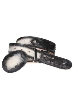 Cinto Vaquero Imitacion De Avestruz Grabado En Piel Vacuno Para Hombre Con Hebilla Ovalada, 1 1/2" Ancho 'El General' - ID: 34468