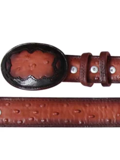 Cinto Vaquero Imitacion De Avestruz Grabado En Piel Vacuno Para Hombre Con Hebilla Ovalada, 1 1/2" Ancho 'El General' - ID: 34471