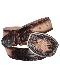 Cinto Vaquero Exotico De Caiman Original Para Hombre Con Hebilla Ovalada, 1 1/2" Ancho 'El General' - ID: 34604