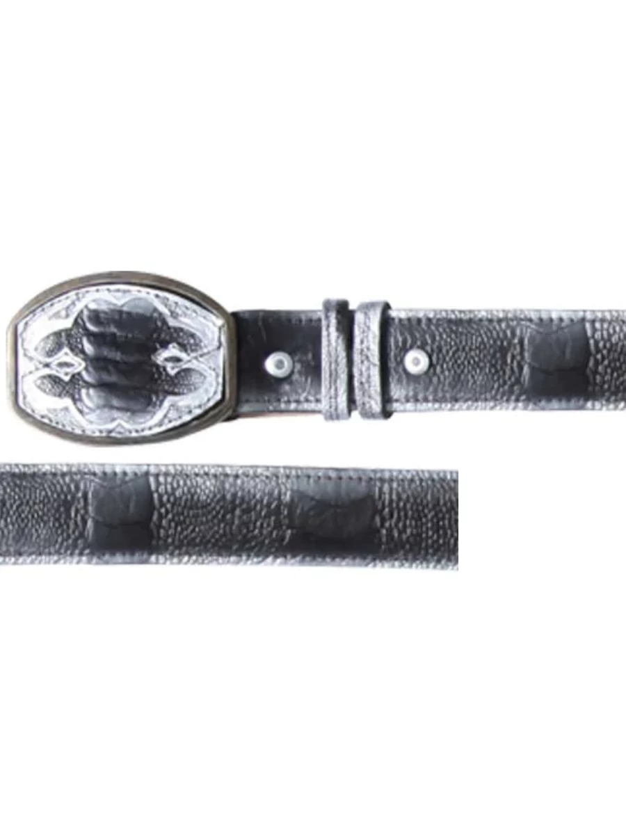 Cinto Vaquero Exotico De Pata De Avestruz Original Para Hombre Con Hebilla Ovalada, 1 1/2" Ancho 'El General' - ID: 34617