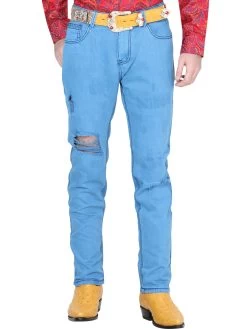Pantalon De Mezclilla Casual Rasgado Azul Para Hombre 'El General' - ID: 34720
