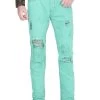 Pantalon De Mezclilla Casual Rasgado Verde Para Hombre 'El General' - ID: 34723