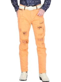 Pantalon De Mezclilla Casual Rasgado Naranja Para Hombre 'El General' - ID: 34725
