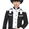 Camisa Vaquera Charra Bordada Manga Larga Negro/Blanco Para Hombre 'El Señor De Los Cielos' - ID: 35188