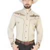Camisa Vaquera Charra Bordada Manga Larga Caqui Para Hombre 'El Señor De Los Cielos' - ID: 40789
