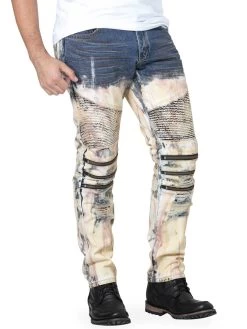 Pantalon De Mezclilla Casual Rasgado Y Despintado Indigo Para Hombre 'Centenario' - ID: 41206