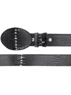 Cinto Vaquero Imitacion De Pata De Avestruz Grabado En Piel Vacuno Para Hombre Con Hebilla Ovalada, 1 1/2" Ancho 'El General' - ID: 41267