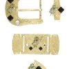 Herraje Para Cinto Vaquero De 1 1/2" Adorno Jinete Cristal Negro/Blanco 6-Pzas De Metal Dorado Grabado 'El General' - ID: 41519