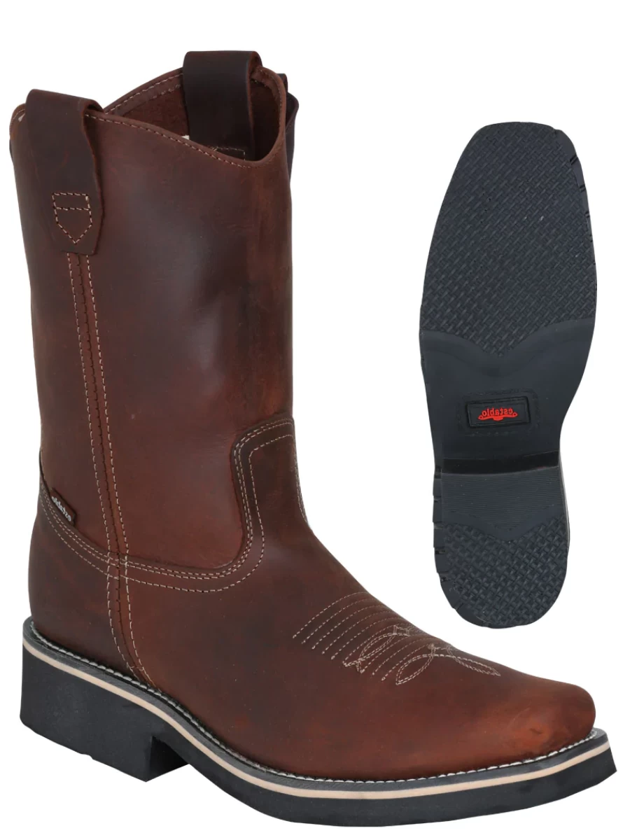 Botas De Trabajo Rodeo De Tubo Pull-On Con Punta Suave De Piel Genuina Para Hombre 'Establo' - ID: 41531 - Imagen 2