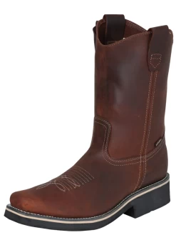 Botas De Trabajo Rodeo De Tubo Pull-On Con Punta Suave De Piel Genuina Para Hombre 'Establo' - ID: 41531