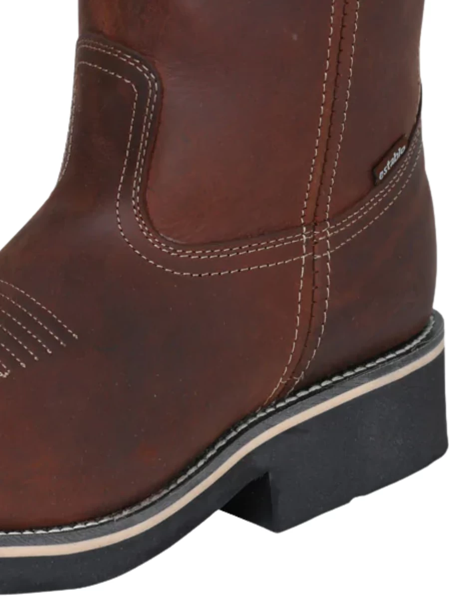 Botas De Trabajo Rodeo De Tubo Pull-On Con Punta Suave De Piel Genuina Para Hombre 'Establo' - ID: 41531 - Imagen 4