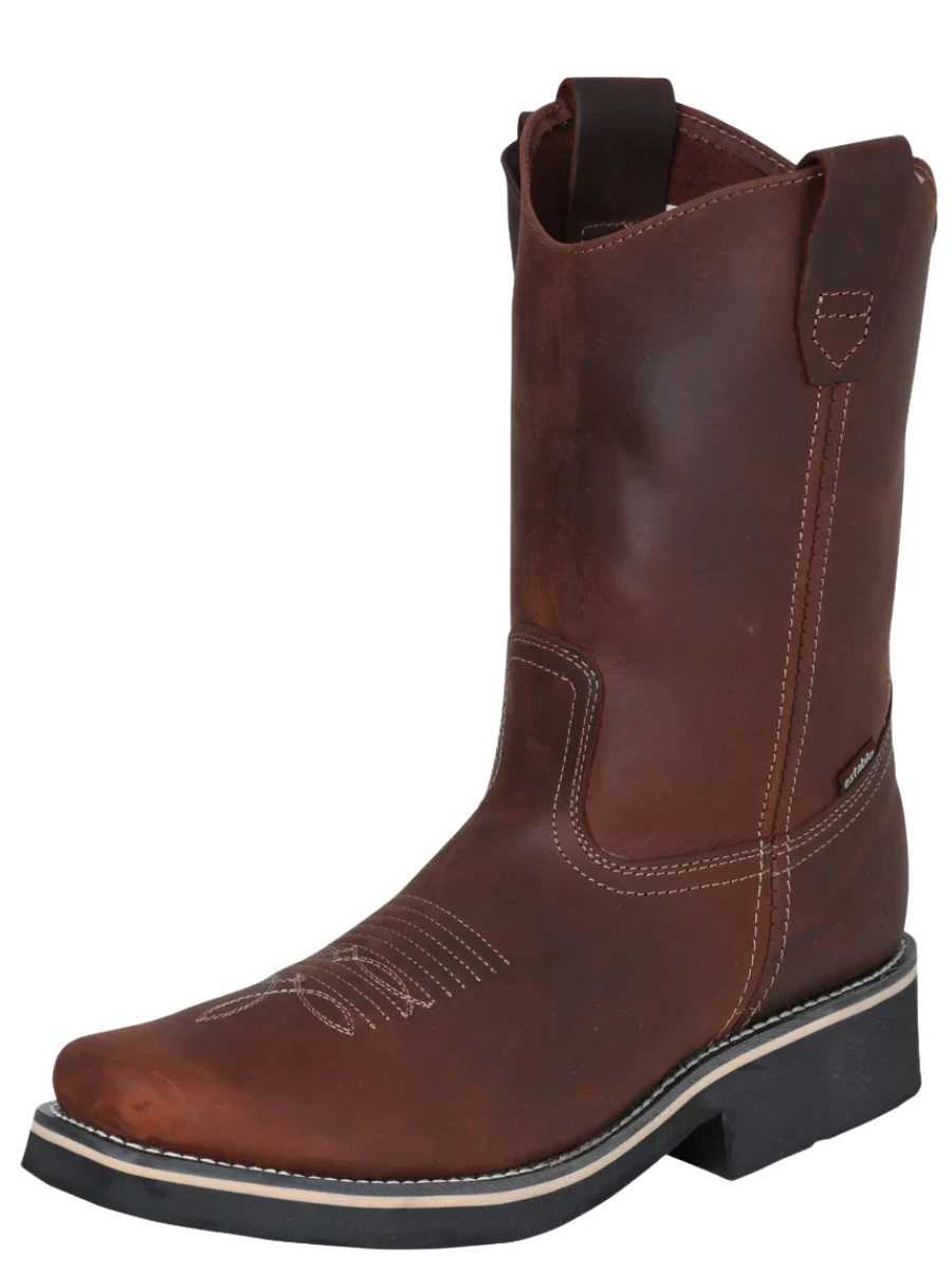 Botas De Trabajo Rodeo De Tubo Pull-On Con Punta Suave De Piel Genuina Para Hombre 'Establo' - ID: 41531