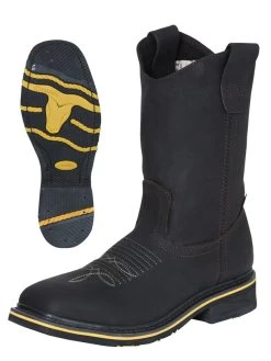 Botas De Trabajo De Tubo Pull-On Con Punta De Acero De Piel Genuina Para Hombre 'Establo' - ID: 41545