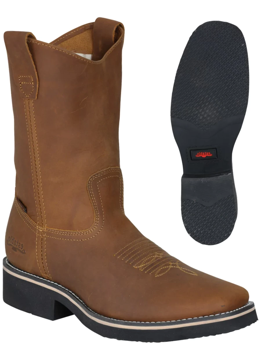 Botas De Trabajo Rodeo De Tubo Pull-On Con Punta Suave De Piel Genuina Para Hombre 'Establo' - ID: 41549 - Imagen 2