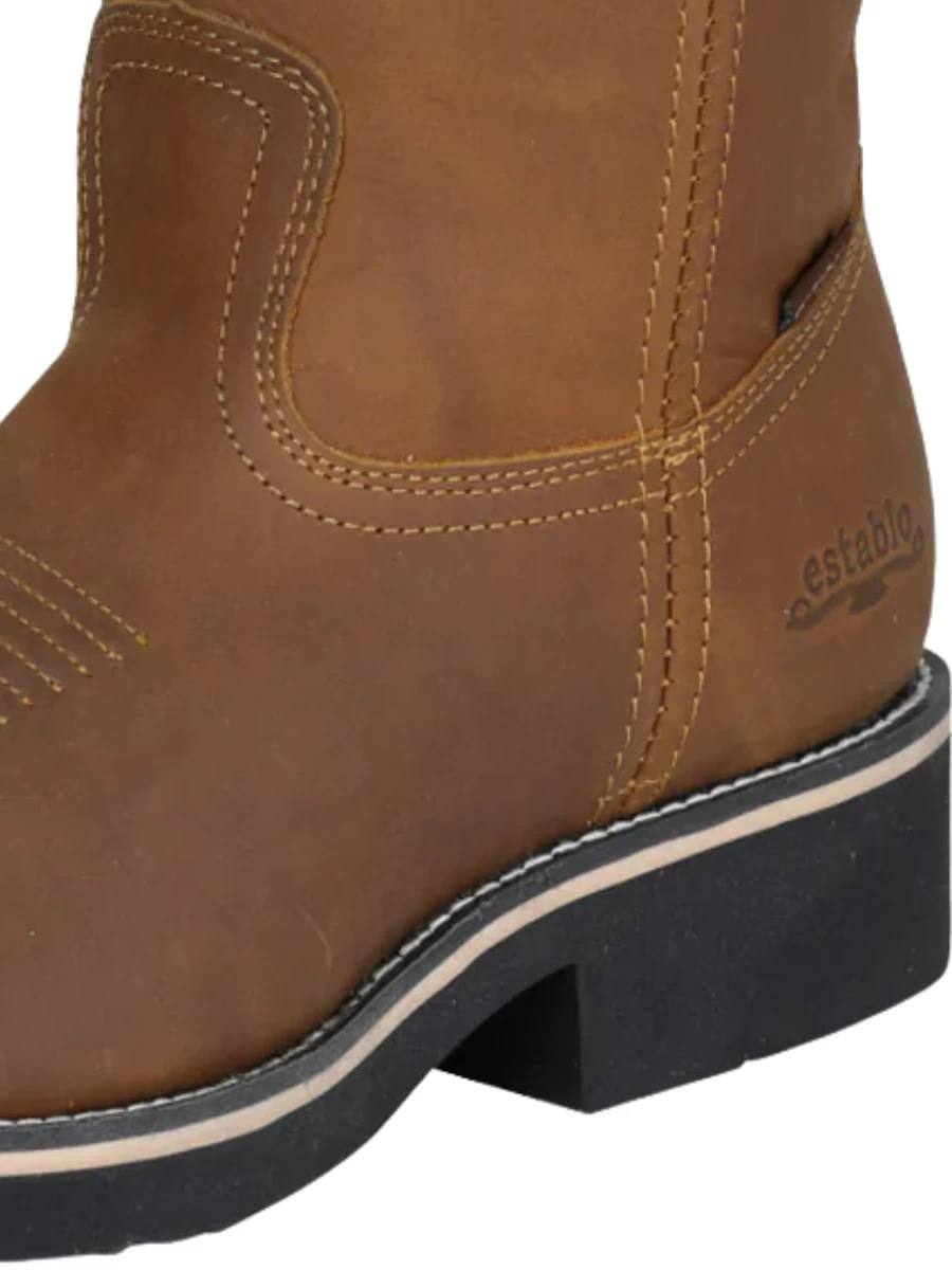 Botas De Trabajo Rodeo De Tubo Pull-On Con Punta Suave De Piel Genuina Para Hombre 'Establo' - ID: 41549 - Imagen 4