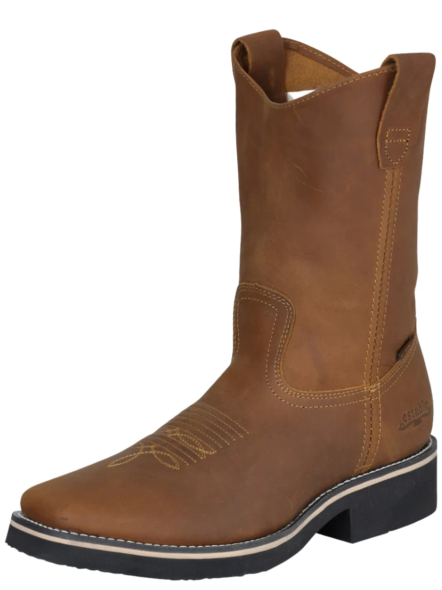 Botas De Trabajo Rodeo De Tubo Pull-On Con Punta Suave De Piel Genuina Para Hombre 'Establo' - ID: 41549