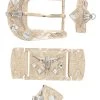 Herraje Para Cinto Vaquero De 1 1/2" Adorno Toro Cristal Blanco 6-Pzas De Metal Dorado Grabado 'El General' - ID: 41557