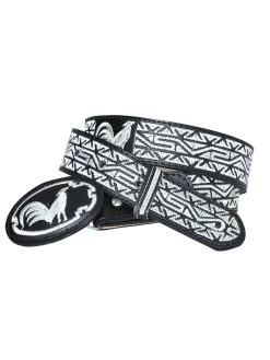 Cinto Vaquero Piteado De Piel Vacuno Para Hombre Con Gallos, 1 5/8" Ancho 'El General' - ID: 41686