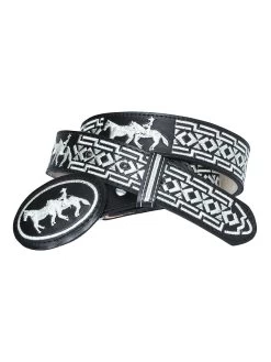 Cinto Vaquero Piteado De Piel Vacuno Para Hombre Con Caballos, 1 5/8" Ancho 'El General' - ID: 41690