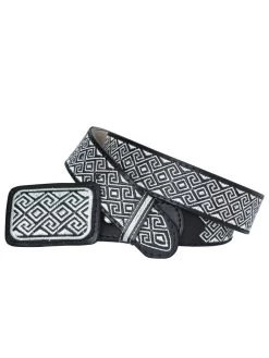 Cinto Vaquero Piteado De Piel Vacuno Para Hombre Con Rombos, 1 5/8" Ancho 'El General' - ID: 41697