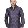 Camisa Casual Manga Larga Estampada Azul/Cafe Para Hombre 'Centenario' - ID: 41720