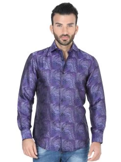 Camisa Casual Manga Larga Estampada Morado Para Hombre 'Centenario' - ID: 41723