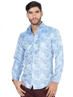 Camisa Casual Manga Larga Estampada Azul Claro Para Hombre 'Centenario' - ID: 41727