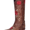 Botas Vaqueras Rodeo De Arnes Con Tubo Bordado De Flores De Piel Genuina Para Mujer 'El General' - ID: 41783