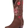 Botas Vaqueras Rodeo Con Tubo Bordado De Flores De Piel Nobuck Para Mujer 'El General' - ID: 41784