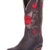 Botas Vaqueras Rodeo Con Tubo Bordado De Flores De Piel Genuina Para Mujer 'El General' - ID: 41785