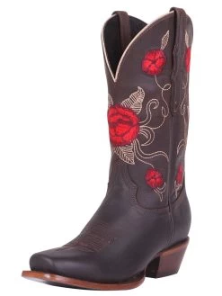 Botas Vaqueras Rodeo Con Tubo Bordado De Flores De Piel Genuina Para Mujer 'El General' - ID: 41785