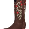 Botas Vaqueras Retro Con Tubo Bordado De Flores De Piel Nobuck Para Mujer 'El General' - ID: 41789