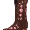 Botas Vaqueras Rodeo Con Tubo Bordado De Flores De Piel Nobuck Para Mujer 'El General' - ID: 41842