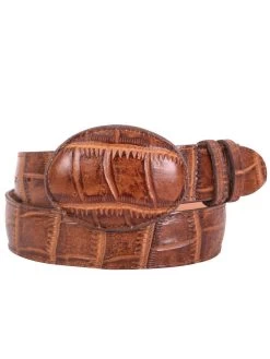 Cinto Vaquero Imitacion De Cocodrilo Grabado En Piel Vacuno Para Hombre Con Hebilla Ovalada, 1 1/2" Ancho 'El General' - ID: 41894