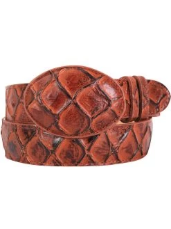 Cinto Vaquero Imitacion De Monster Fish Grabado En Piel Vacuno Para Hombre Con Hebilla Ovalada, 1 1/2" Ancho 'El General' - ID: 41895