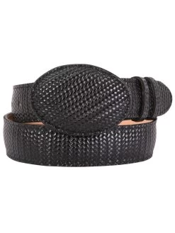 Cinto Vaquero De Piel Grabado Tejido Para Hombre Con Hebilla Ovalada, 1 1/2" Ancho 'El General' - ID: 41897