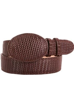 Cinto Vaquero De Piel Grabado Tejido Para Hombre Con Hebilla Ovalada, 1 1/2" Ancho 'El General' - ID: 41898