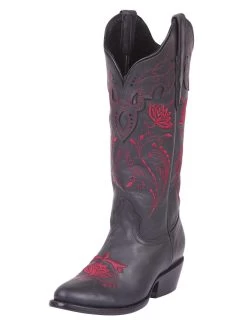 Botas Vaqueras Retro Con Tubo Bordado De Flores De Piel Genuina Para Mujer 'El General' - ID: 41909