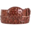 Cinto Vaquero Imitacion De Avestruz Grabado En Piel Vacuno Para Hombre Con Hebilla Ovalada, 1 1/2" Ancho 'El General' - ID: 42005