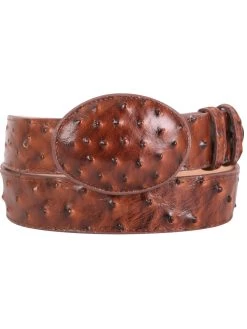 Cinto Vaquero Imitacion De Avestruz Grabado En Piel Vacuno Para Hombre Con Hebilla Ovalada, 1 1/2" Ancho 'El General' - ID: 42005