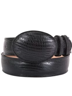 Cinto Vaquero Imitacion De Lizard Grabado En Piel Vacuno Para Hombre Con Hebilla Ovalada, 1 1/2" Ancho 'El General' - ID: 42009