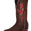 Botas Vaqueras Rodeo Con Tubo Bordado De Flores De Piel Nobuck Para Mujer 'El General' - ID: 42025