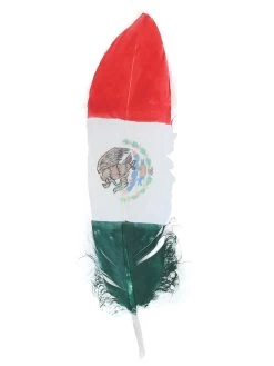 Pluma Para Sombrero De Bandera De Mexico Pintada A Mano De Ave Real 'El General' - ID: 42037
